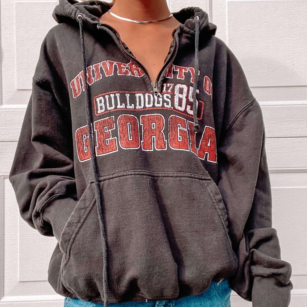 Georgia Bulldogs Black Quarter Zip Hoodie Sz Medium